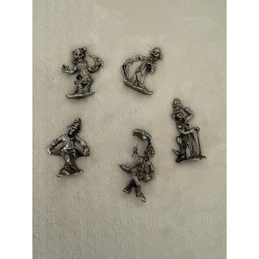 Lot of 5 Vintage PEWTER Clown Figurines Small Rodeo Circus Taiwan
